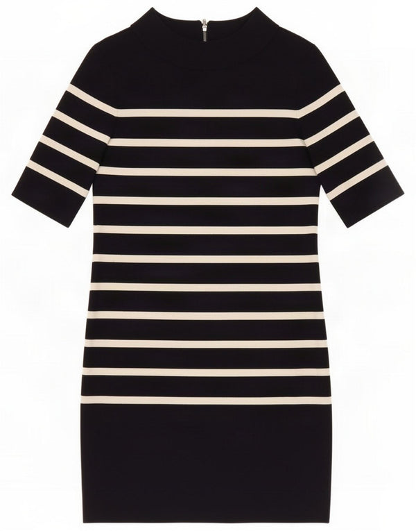 Hobbs Kvinders Skedekjole UK 12 Medium Sort Stribet Viscose