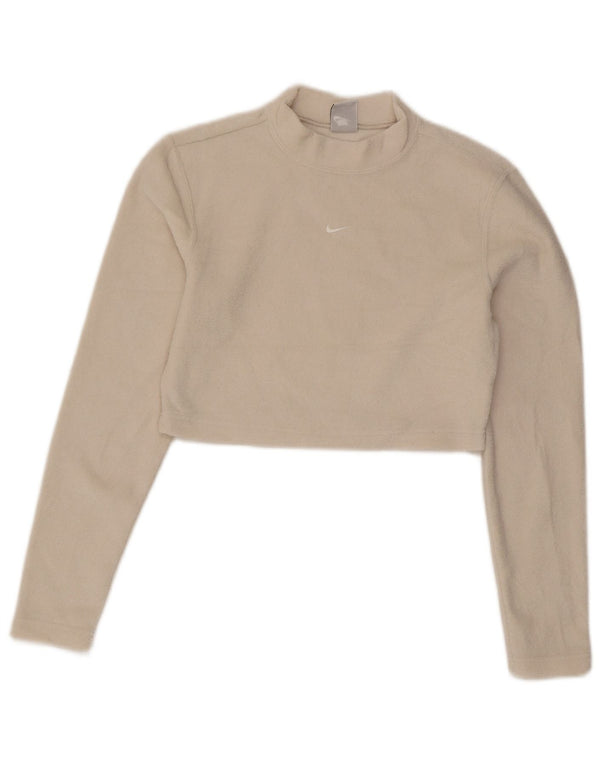 Nike Womens Crop Velour Top Langærmet UK 12 Medium Off White Polyester