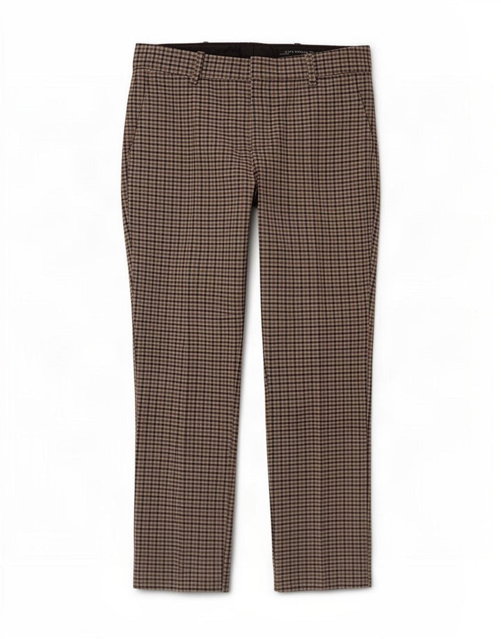 Zara lige chinosbukser til kvinder Medium W28 L28 brun ternet polyester