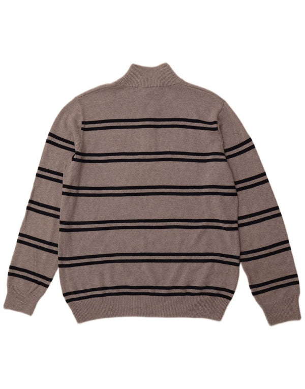 CREW TØJ Herre Zip Neck Jumper Sweater 2XL Grå Stribet Bomuld