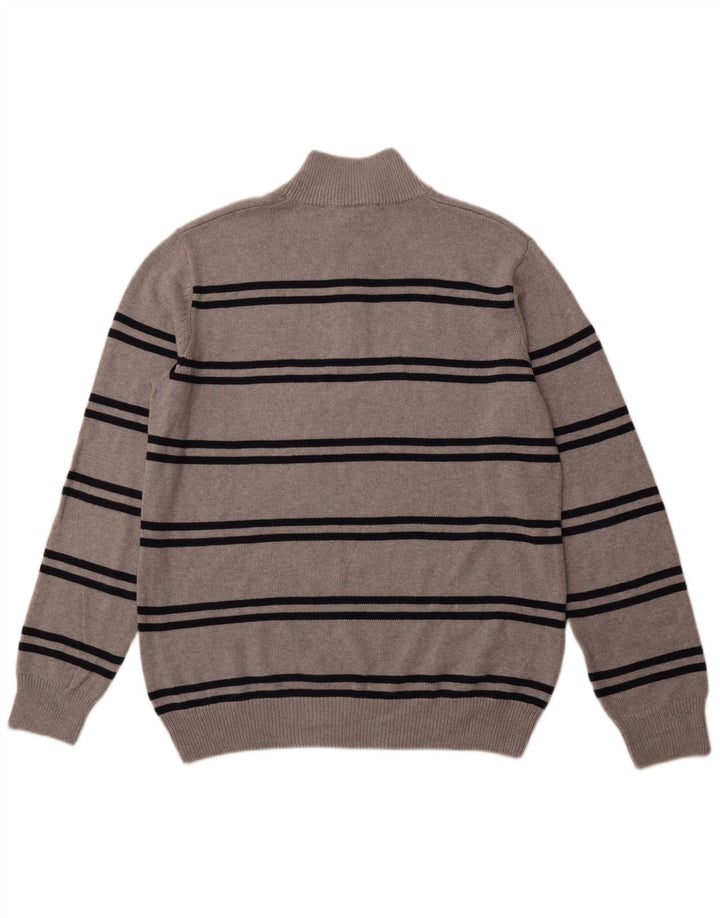 CREW TØJ Herre Zip Neck Jumper Sweater 2XL Grå Stribet Bomuld