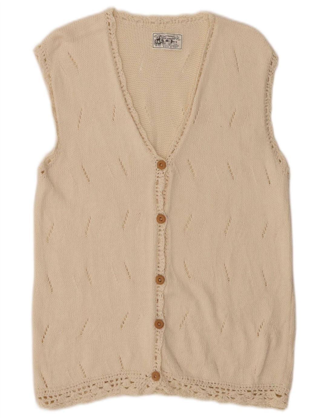 ARTESANIA Dame ærmeløs cardigan sweater UK 12 Medium Off White Bomuld