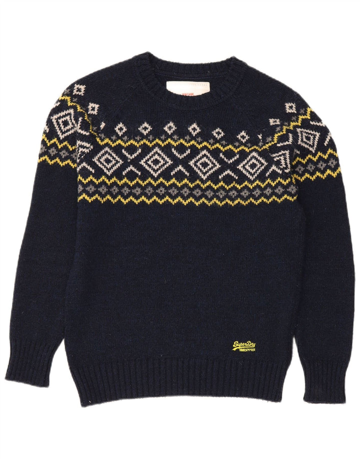 Superdry Sweater med rund hals til mænd Medium Navy Blue Fair Isle Akryl