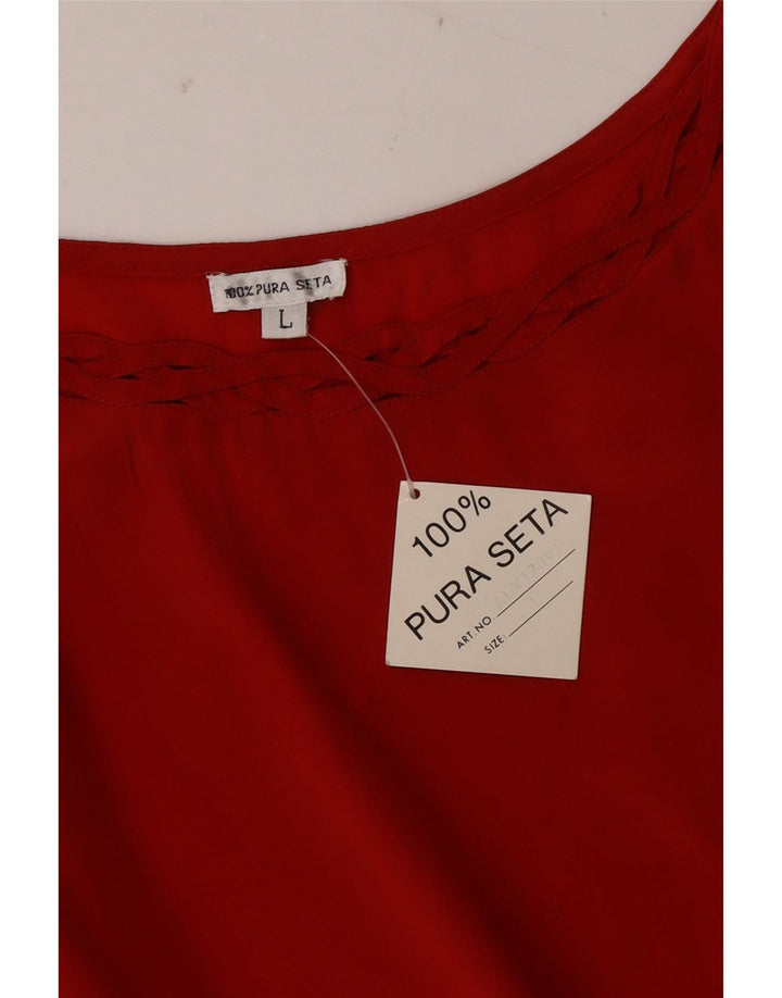 Vintage Dame ærmeløs bluse Top UK 16 Large Red Silk