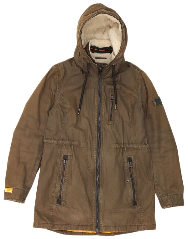 Superdry Parkajakke med hætte til mænd UK 40 Stor Khaki Polyester
