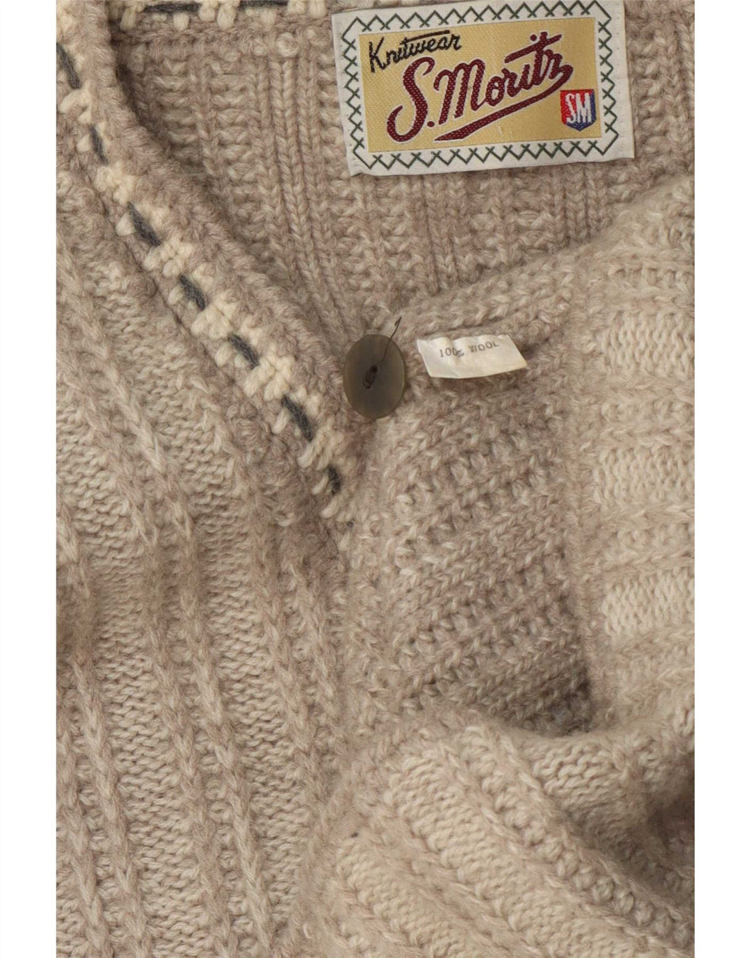 S.Moritz Herre Loose Fit Cardigan Sweater Lille Beige Geometrisk Uld