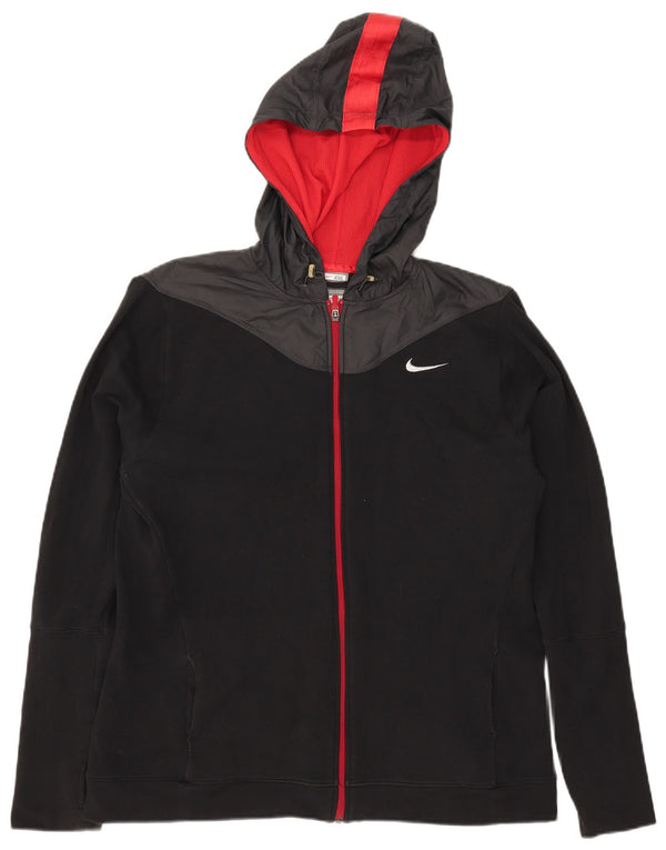 Nike hættetrøje med lynlås til kvinder UK 20/22 2XL Sort Colourblock Bomuld
