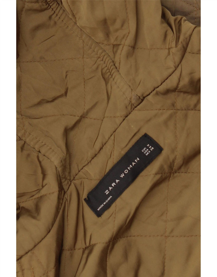 ZARA Quiltet jakke med hætte til kvinder UK 14 Medium Khaki Polyester