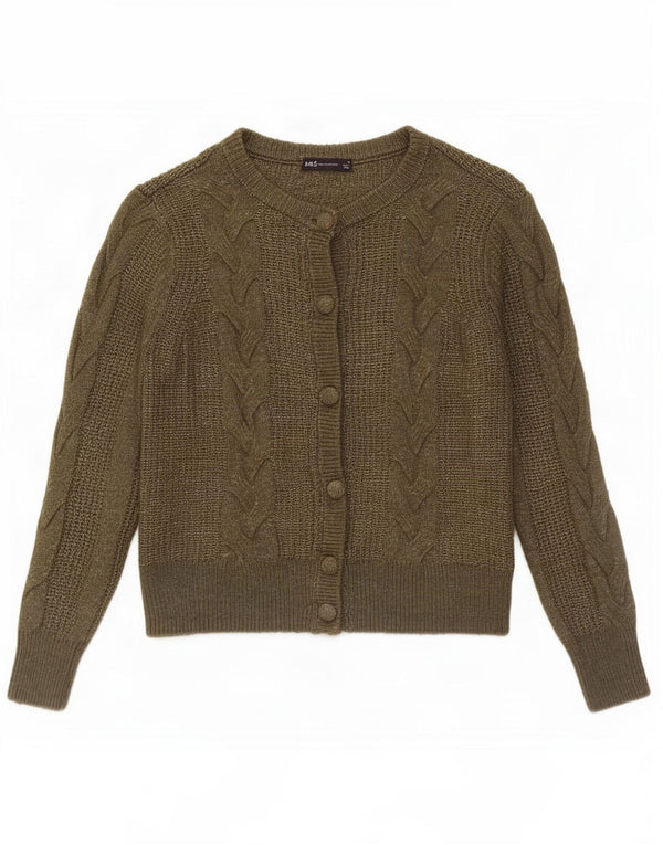 Marks & Spencer Womens Crop Cardigan Sweater UK 14 Large Green Acryl