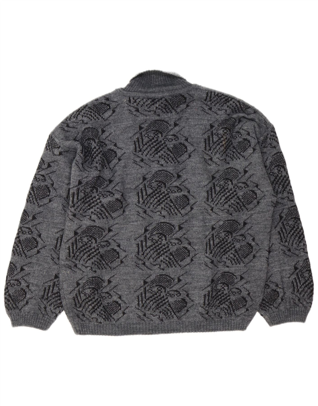Vintage Herre abstrakt mønster rullehals sweater stor grå