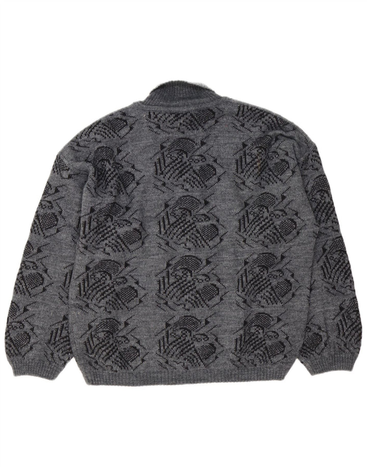 Vintage Herre abstrakt mønster rullehals sweater stor grå