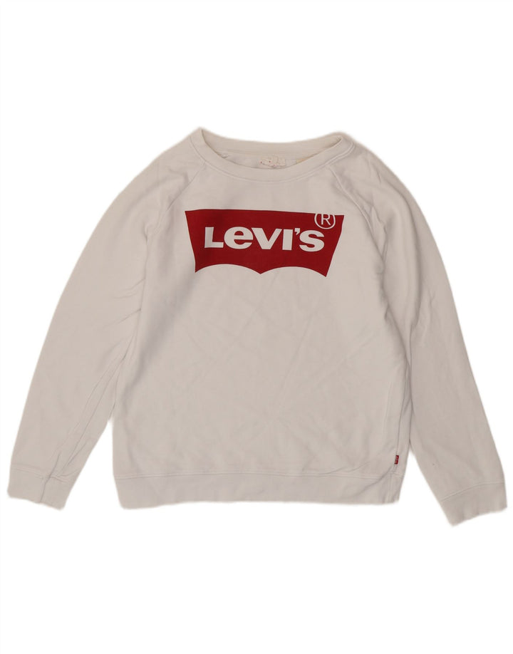 LEVI'S Dame Oversized grafisk sweatshirt trøje UK 6 XS hvid bomuld