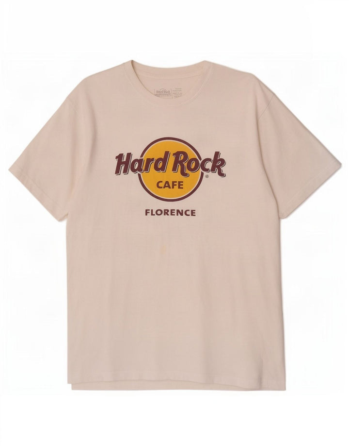 Hard Rock Cafe Herre Florence Grafisk T-Shirt Top Medium Off White Bomuld