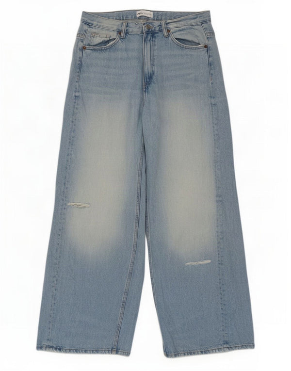 Zara Womens Distressed Wide Leg Jeans EU 40 Medium W40 L31 Blue Cotton