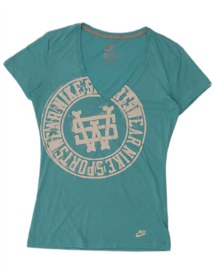 NIKE Slim Fit grafisk T-shirt top UK 12 Medium Blue Polyester