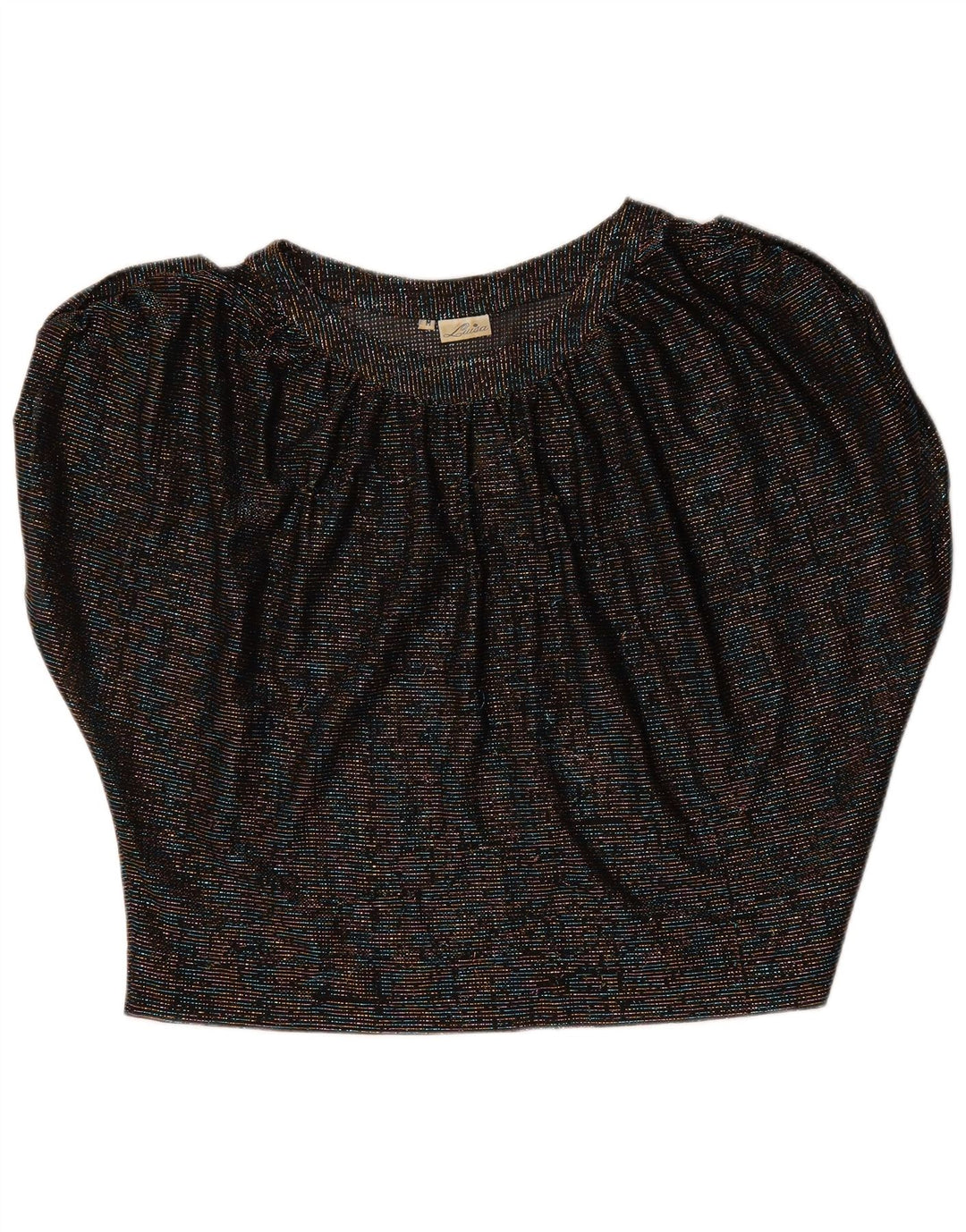 Vintage Dame Crop Batwing Bluse Top UK 14 Medium Black Flecked
