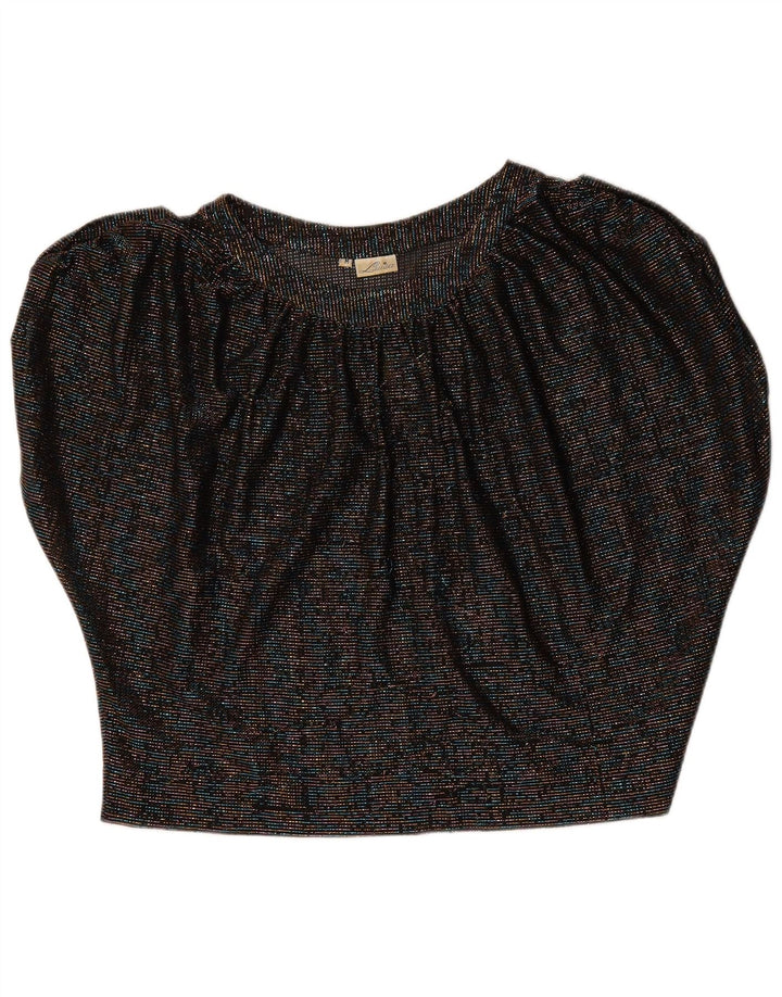 Vintage Dame Crop Batwing Bluse Top UK 14 Medium Black Flecked