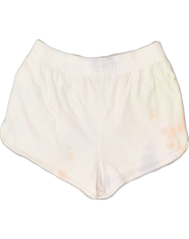 CHAMPION Womens Sport Shorts UK 10 Small White Tie Dye Cotton | Vintage Champion | Thrift | Second-Hand Champion | Used Clothing | Messina Hembry 