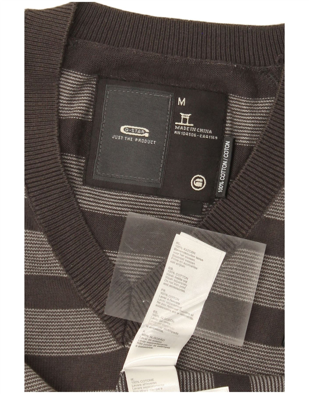 G-Star Herre V-hals sweater mellem grå stribet bomuld
