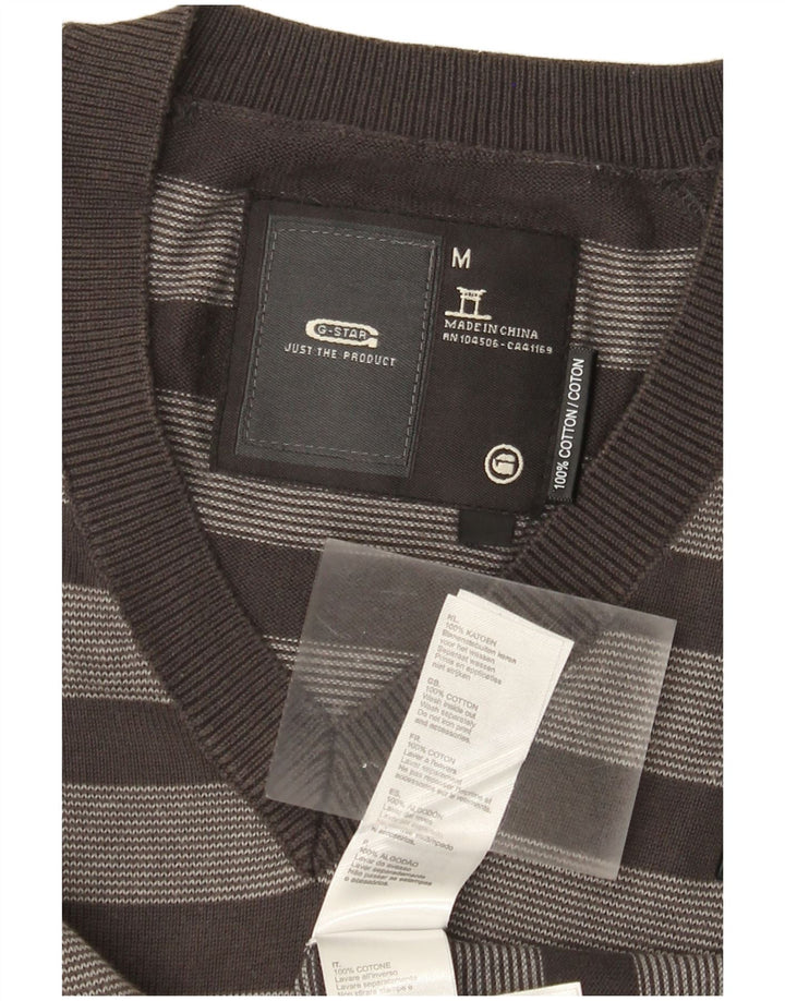 G-Star Herre V-hals sweater mellem grå stribet bomuld
