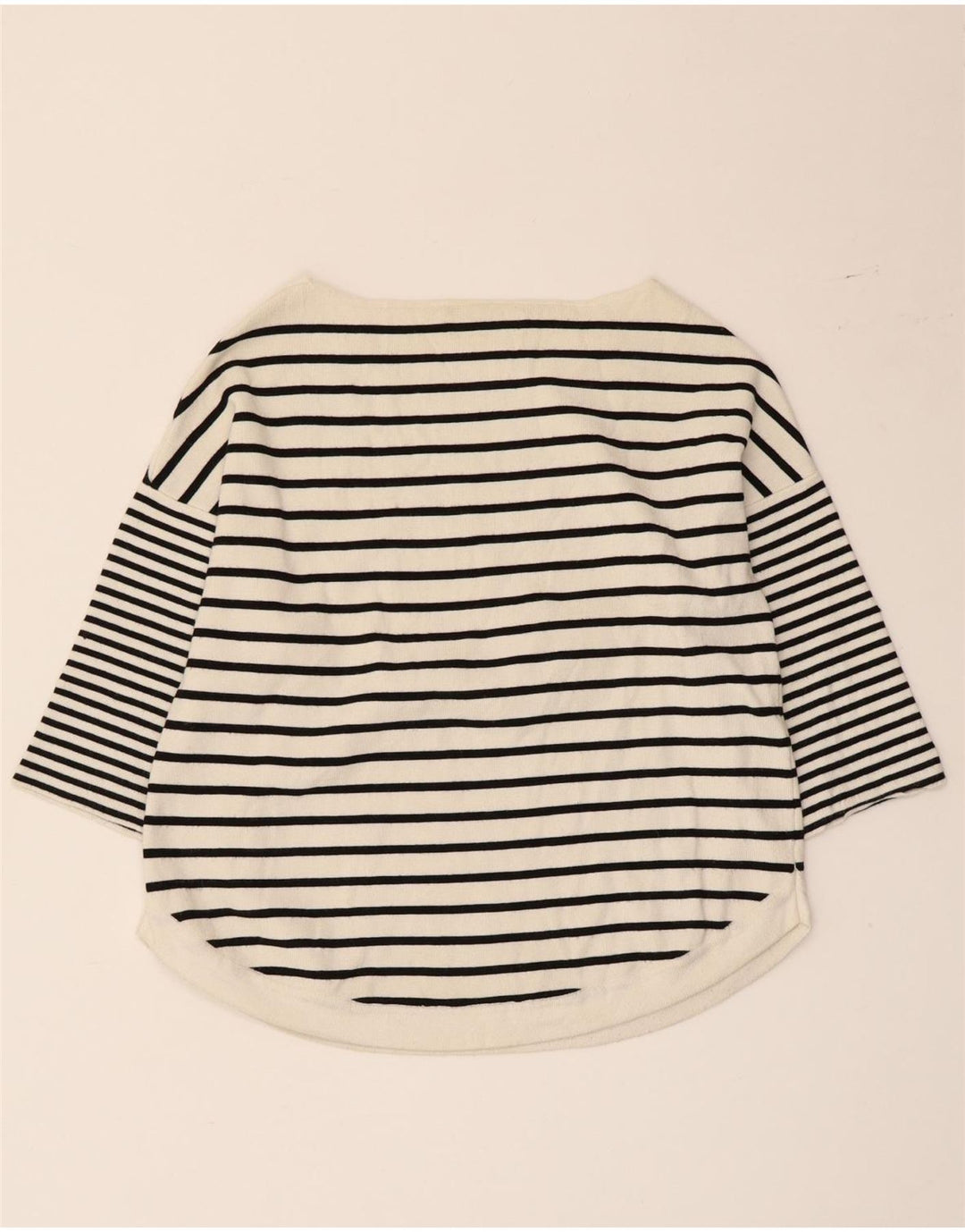 Zara Dame Top 3/4 ærmer UK 12 Medium Hvid Stribet Viscose Nautical