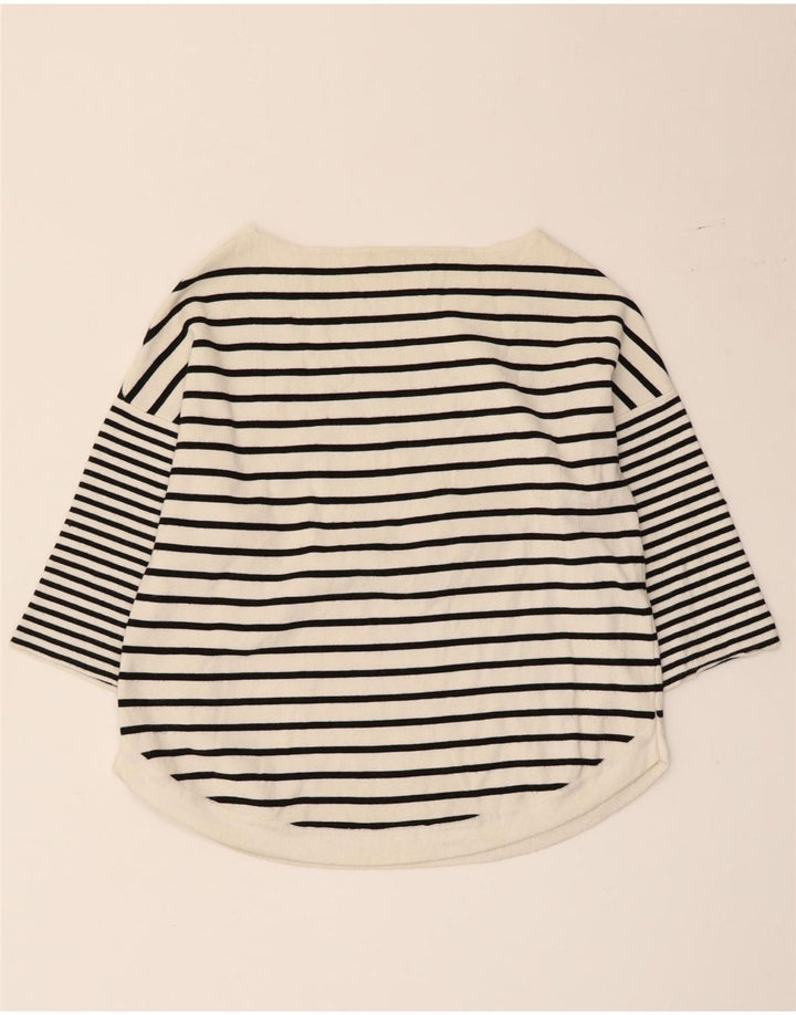 Zara Dame Top 3/4 ærmer UK 12 Medium Hvid Stribet Viscose Nautical