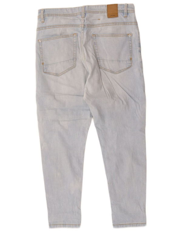 Zara Dame Distressed Slim Cropped Jeans EU 40 Medium W30 L25 Blå Bomuld