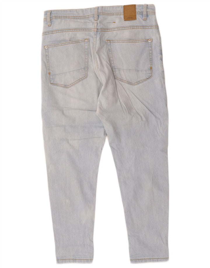Zara Dame Distressed Slim Cropped Jeans EU 40 Medium W30 L25 Blå Bomuld