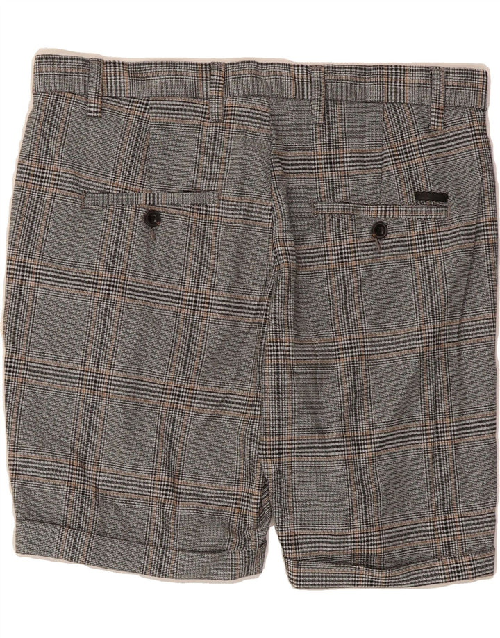 JACK & JONES Mens Regular Chino Shorts Medium W32 Grey Check Polyester Vintage Jack & Jones and Second-Hand Jack & Jones from Messina Hembry 
