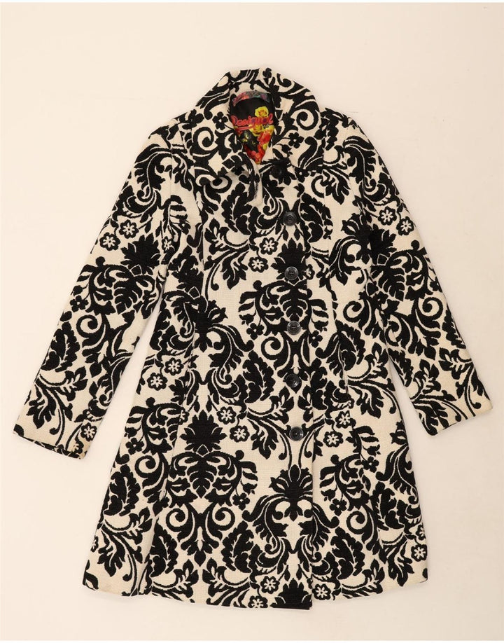 DESIGUAL Womens Overcoat EU 38 Medium White Floral Polyester Vintage Desigual and Second-Hand Desigual from Messina Hembry 