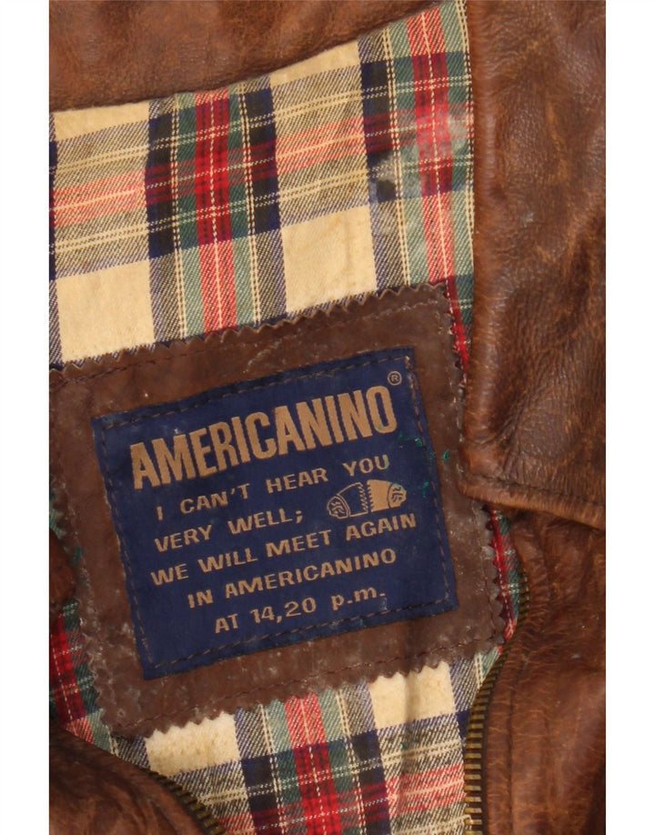 Americanino Dame Oversized Læderjakke UK 16 Stor Brun Læder