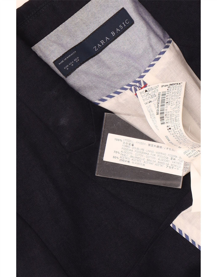 Zara Dame Dobbeltradet Blazer Jacket UK 12 Medium Navy Blue Lyocell