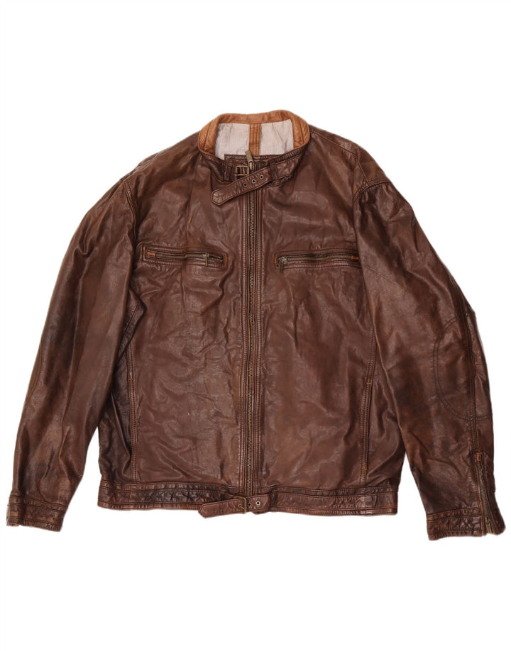 Massimo Dutti Herre Læder Biker Jacket UK 42 XL Brun Læder