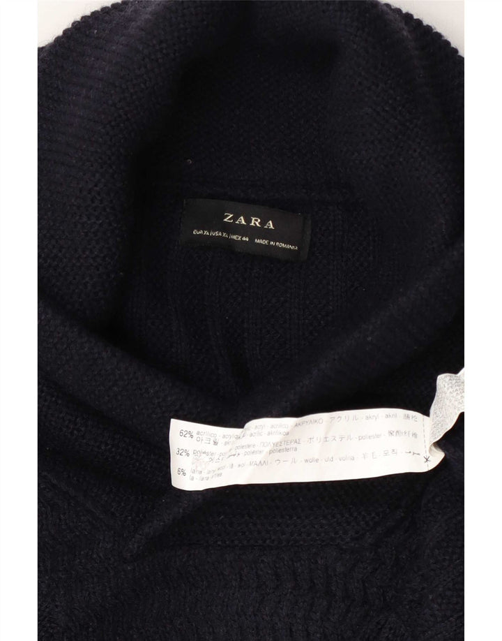 Zara Herre Shawl Neck Jumper Sweater XL Navy Blue Akryl
