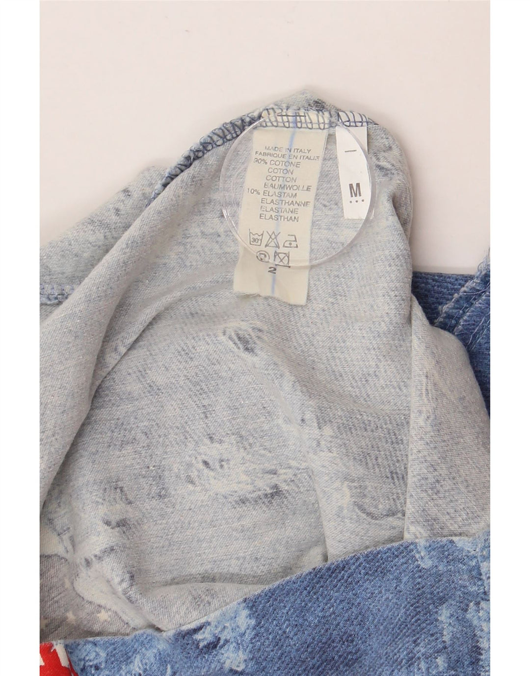 Vintage Kvinders Distressed Mini Nederdel Medium W28 Blå Patchwork Bomuld USA