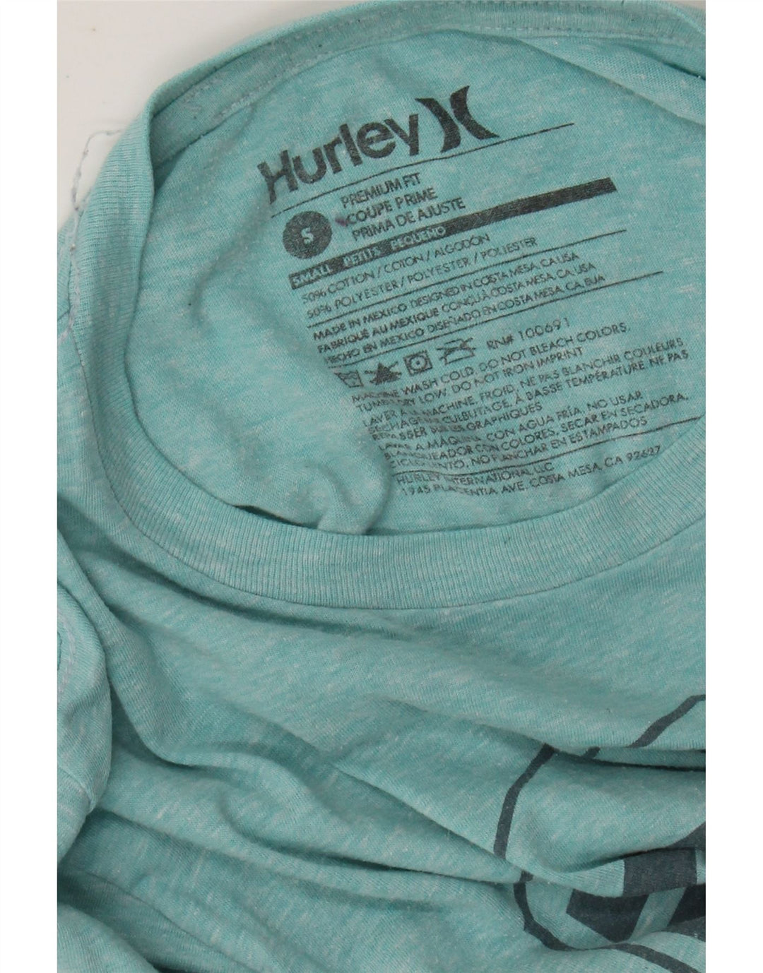 HURLEY Herre Premium Fit grafisk T-shirt top lille turkis flækket bomuld