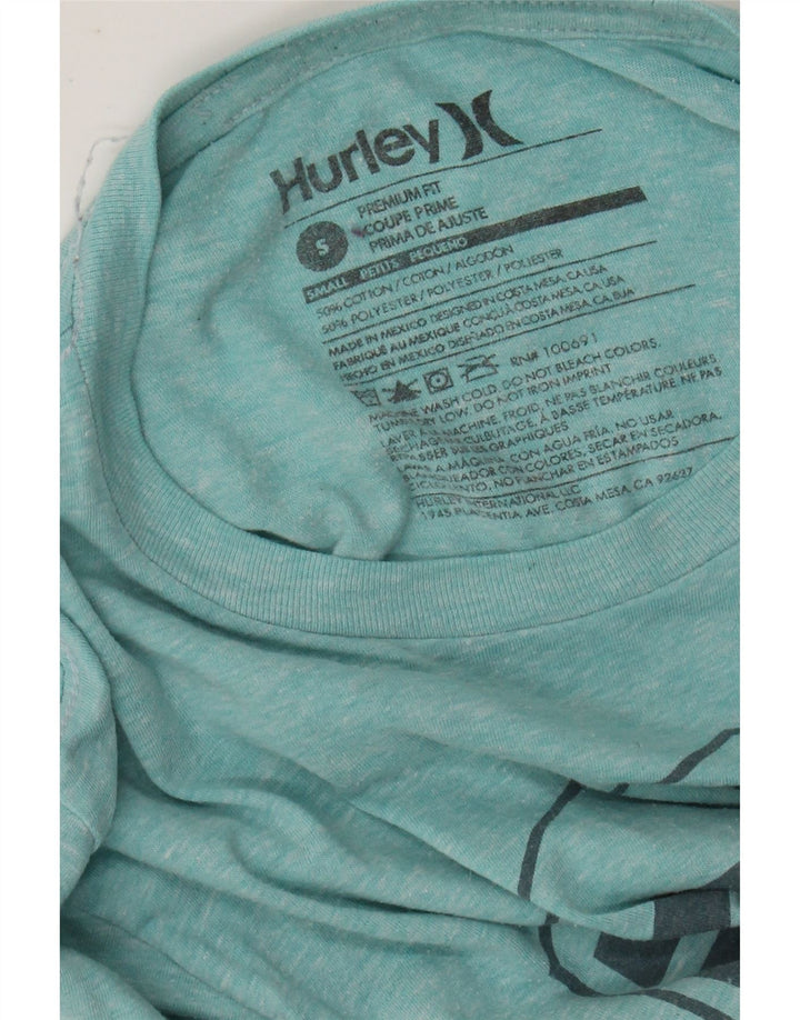 HURLEY Herre Premium Fit grafisk T-shirt top lille turkis flækket bomuld
