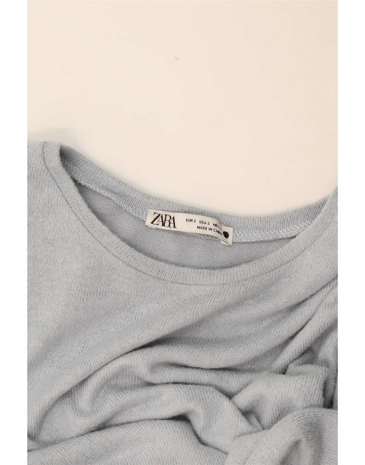 Zara Dame Crop Top Langærmet UK 10 Lille Blå