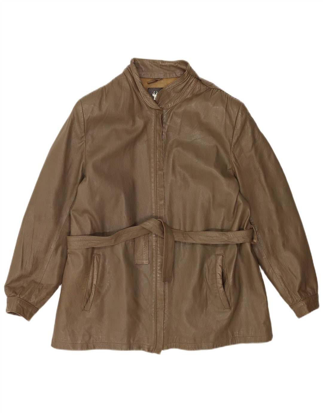 Vintage Dame Læderjakke IT 46 Stor Khaki Læder