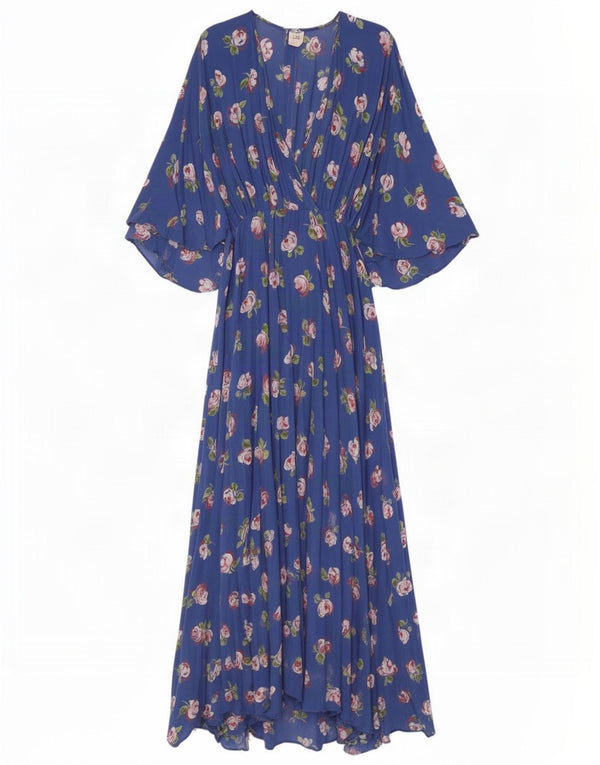 Vintage Womens Maxi Dress IT 44 Medium Blue Floral Viscose