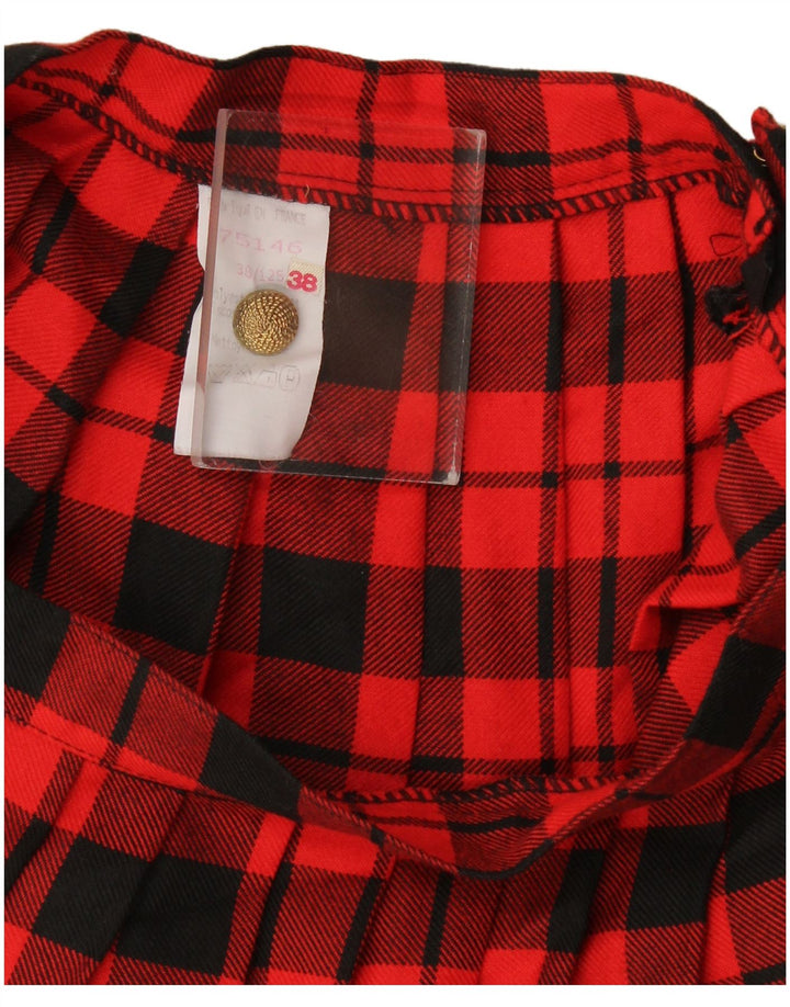 Vintage Kvinder plisseret A-linje nederdel EU 38 Medium W28 Rød Plaid Polyester