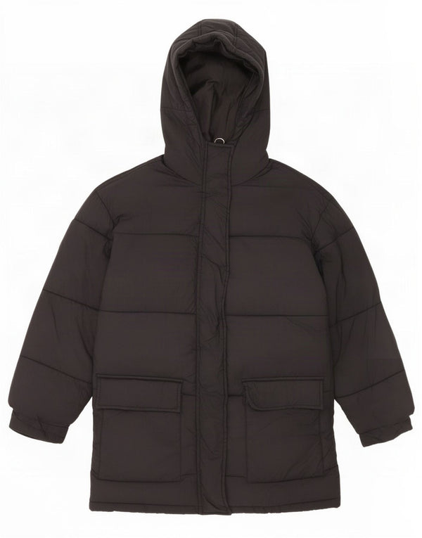 Topshop Dame Hætte Oversized Polstret Frakke UK 6 XS Sort Nylon