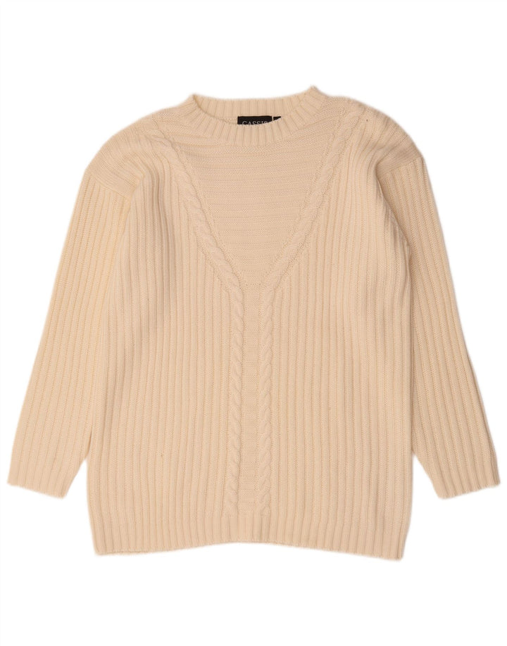 Vintage Dame Oversized Boat Neck Jumper Sweater EU 42 Large Beige