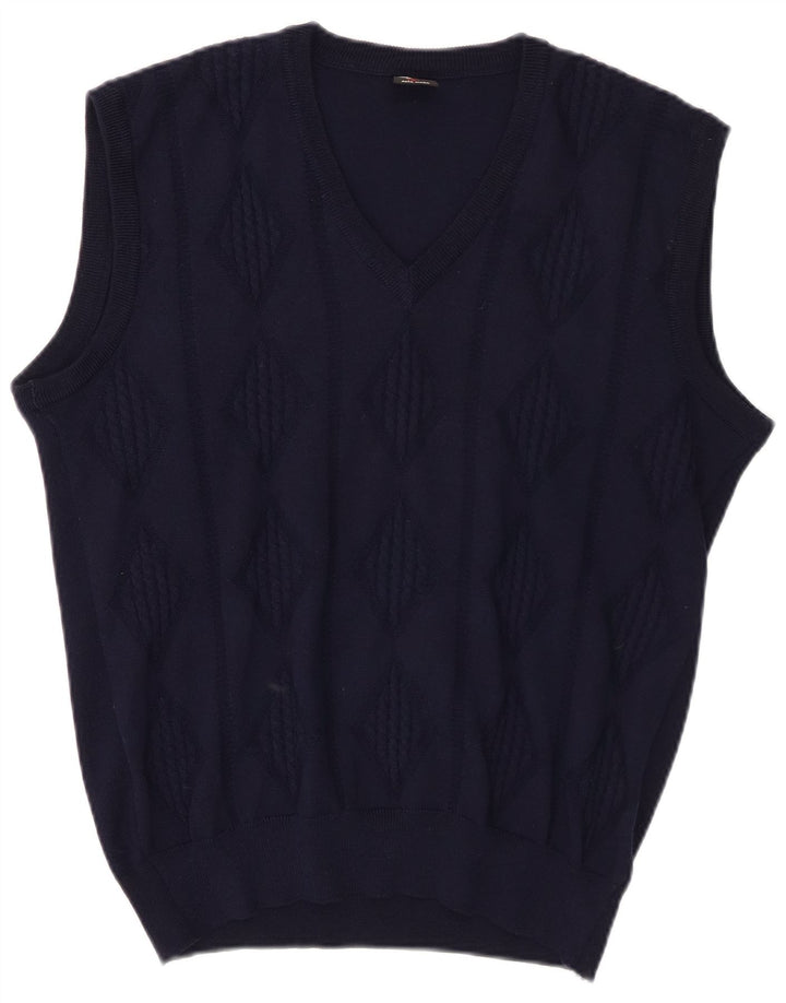 Vintage Vest Tank Top Medium Navy Blue Argyle/Diamond Virgin Wool
