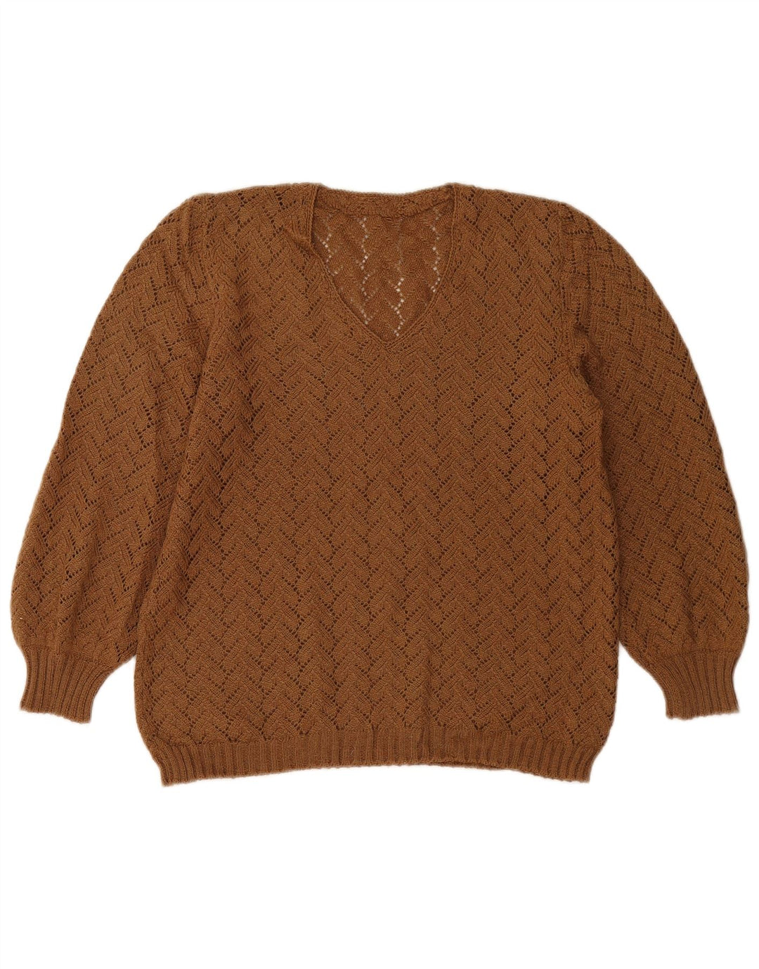 Vintage Dame V-hals sweater UK 14 Medium Brun