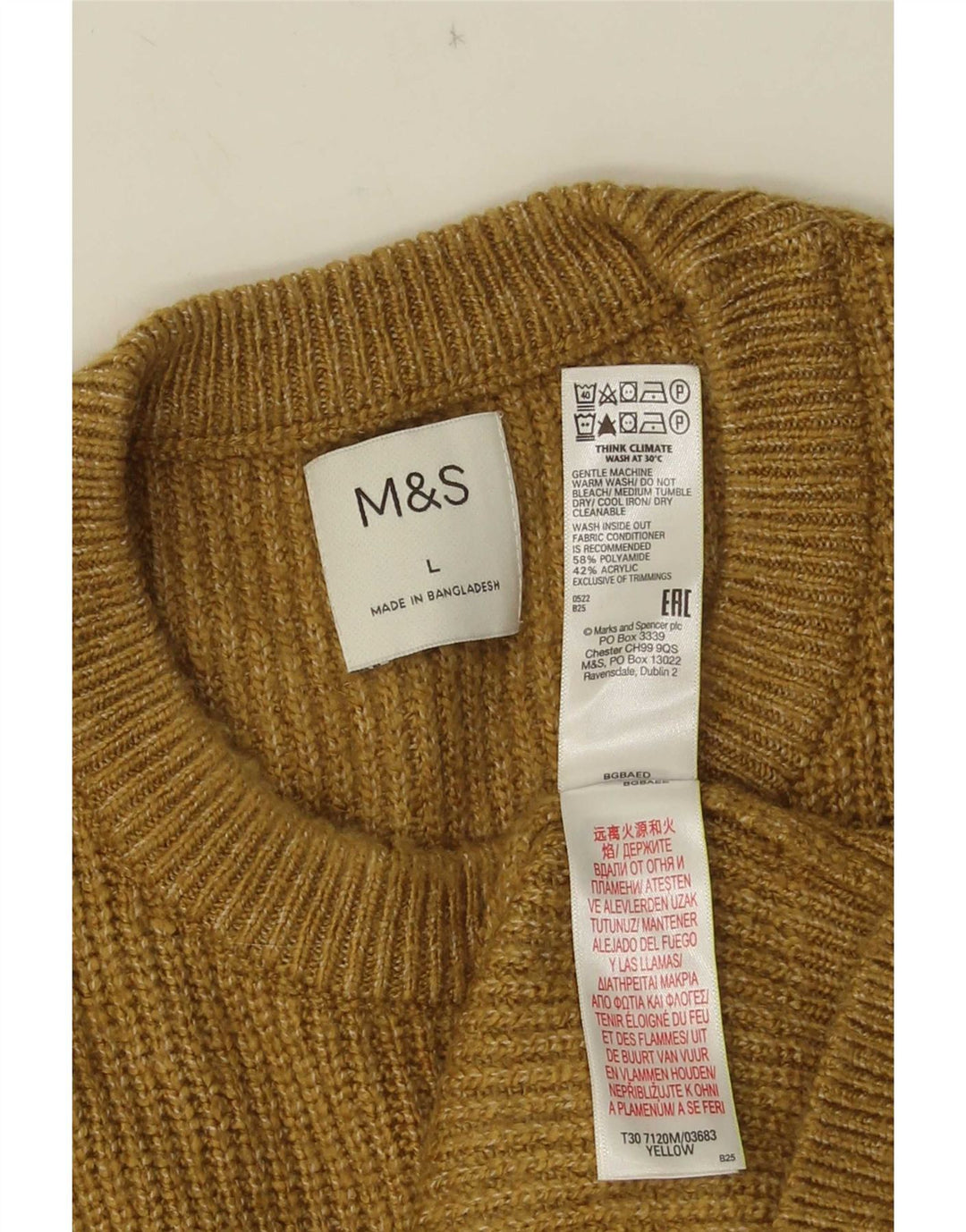 Marks & Spencer Herre sweater med rund hals, stor gul polyamid