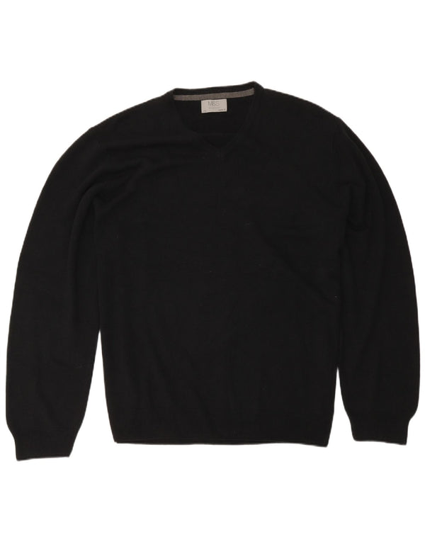 Marks & Spencer Herre Regular Fit V-hals sweater 2XL sort akryl