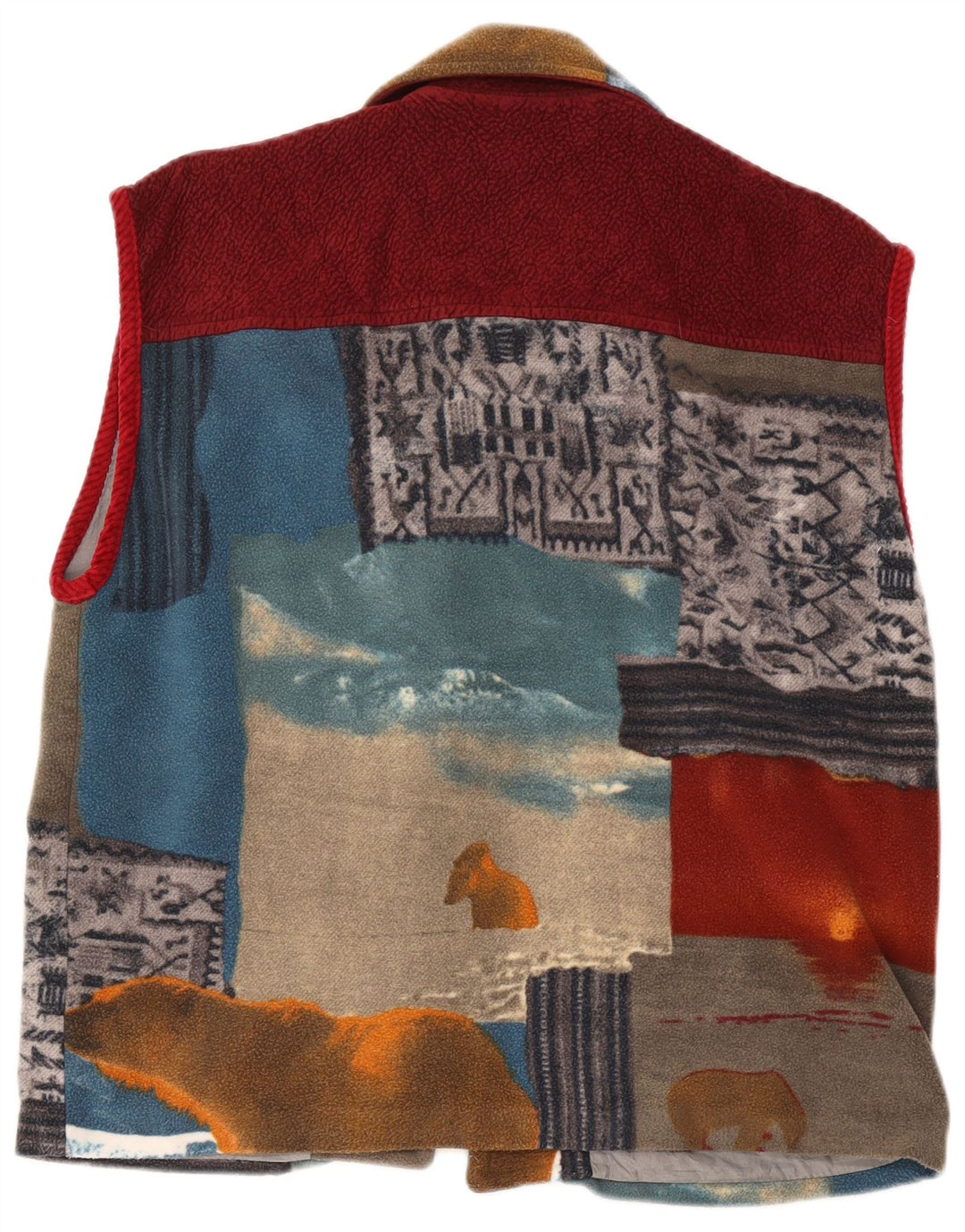 Vintage Dame Fleece Utility Gilet UK 42 XL Flerfarvet Patchwork
