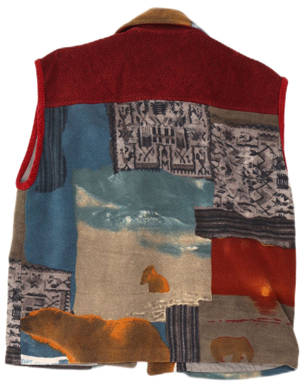 Vintage Dame Fleece Utility Gilet UK 42 XL Flerfarvet Patchwork