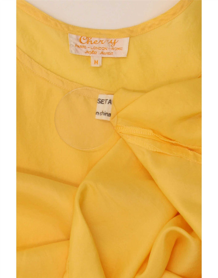 Vintage dame ærmeløs bluse Top UK 14 Medium Yellow Silk